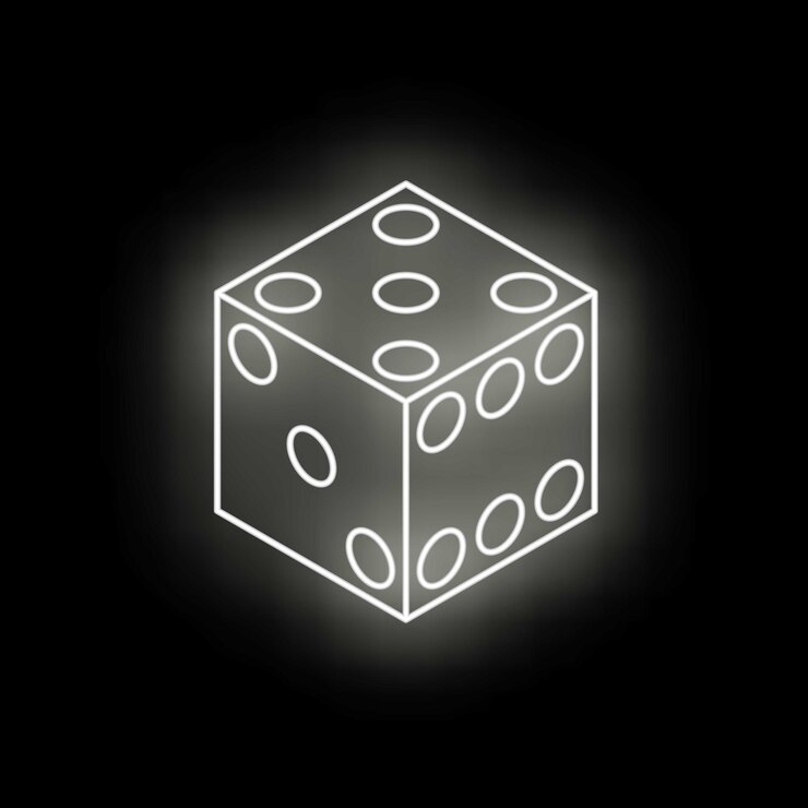 Vector white neon dice glowing on black background