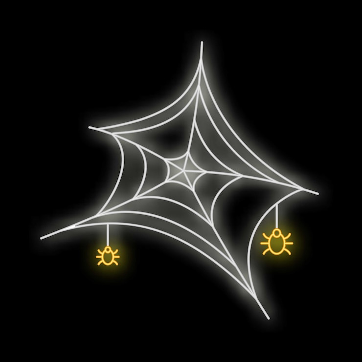 Vector white neon spiderweb glowing on black background for halloween decoration