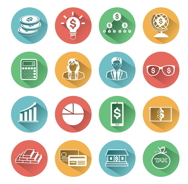 Vector white object business icons set