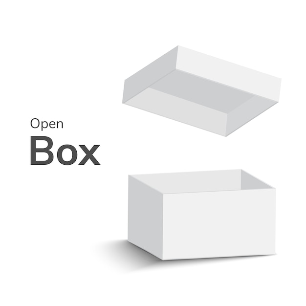 White open box on white background. open box with shadow.  illustration