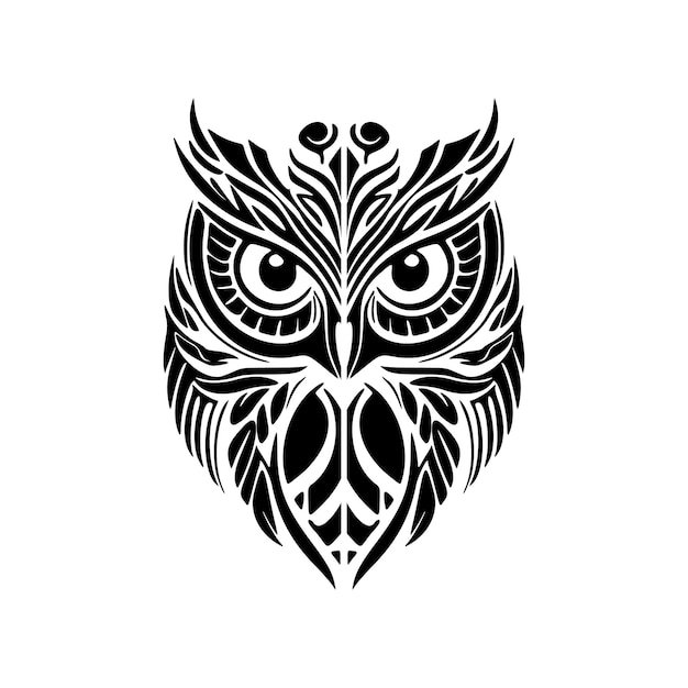 White owl tattoo with black Polynesian designs