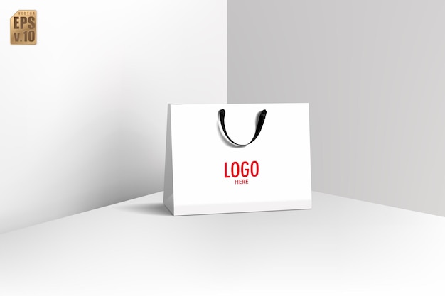 Vector white paper bag and black handle realistic vector design blank logo for insert your branding you can used for marketing online sales presentations layout advertising promotion shopping print ad