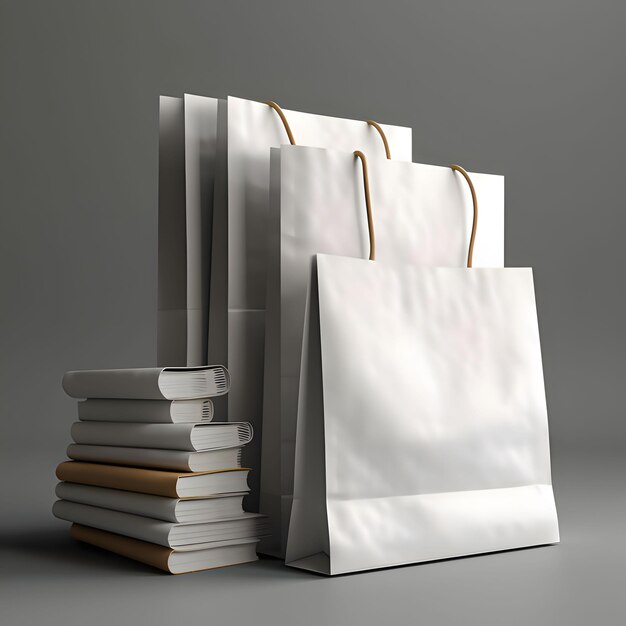 Vector white paper bags on gray background advertising for black friday