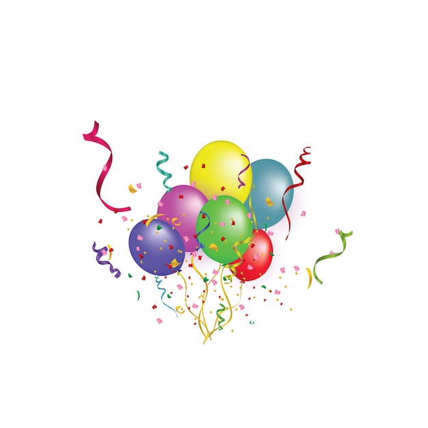 Vector white paper banner, colored balloons and colored confetti. vector file. eps 10