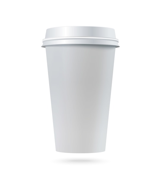 White paper coffee cup with plastic lid.