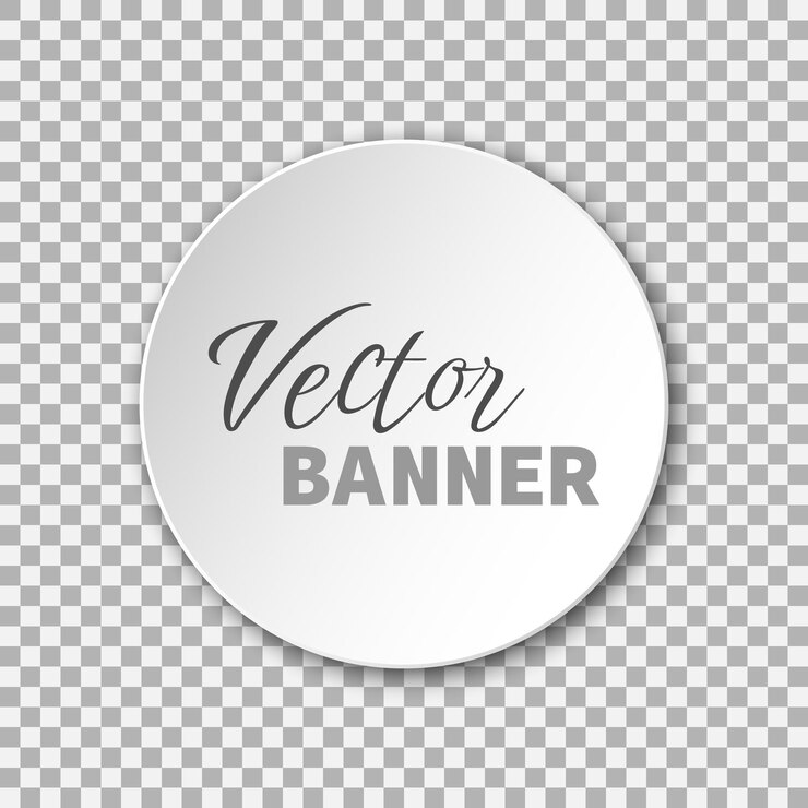 Vector white paper cut vector banner round frame with shadow underneath on transparent background
