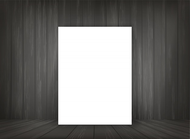 White paper in dark room space background.