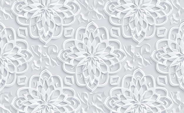 A white paper flower pattern on a gray background