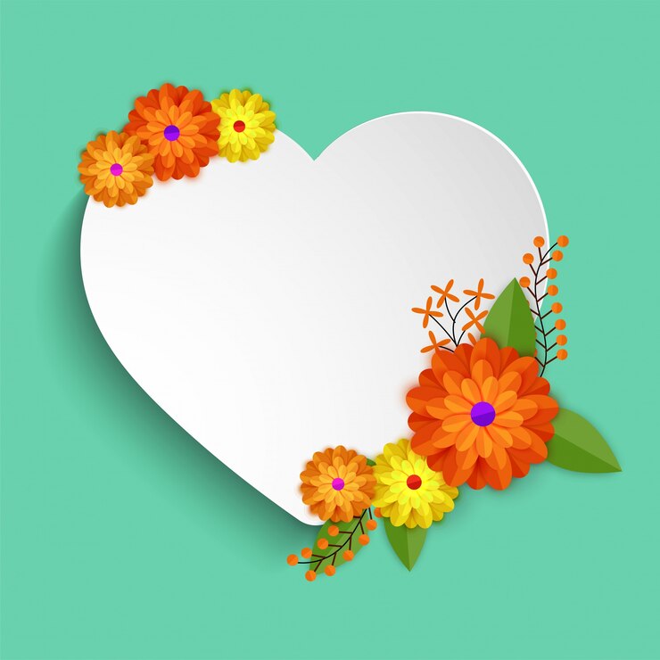 वेक्टर white paper heart decorated with colorful flowers.