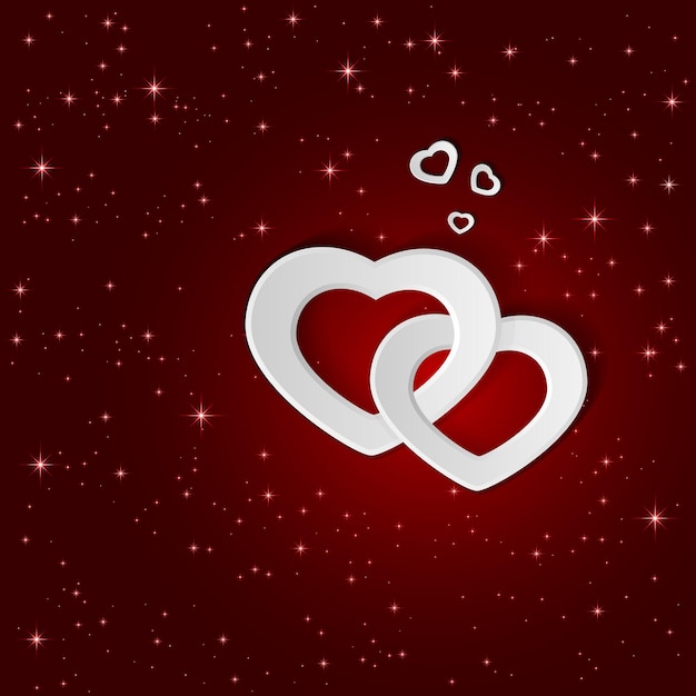 White paper hearts on a red background and stars illustration