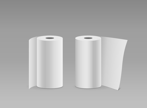 White paper roll long vertical design two roll ,on gray background,  illustration