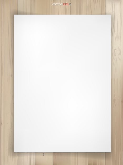 Vector white paper sheet on wood texture for background.