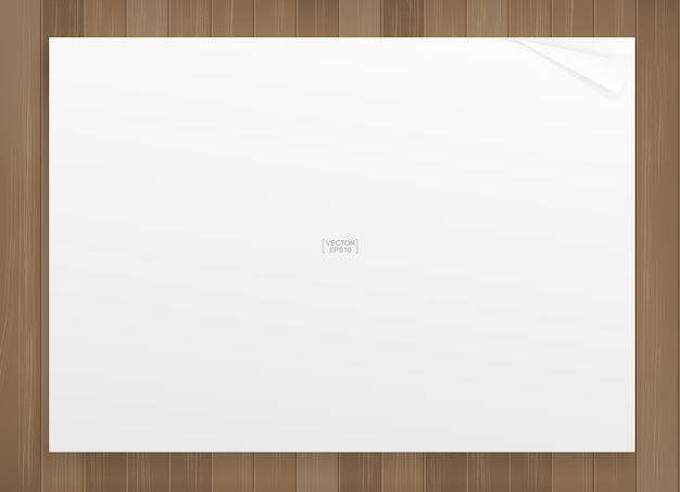 Vector white paper sheet on wood texture background.