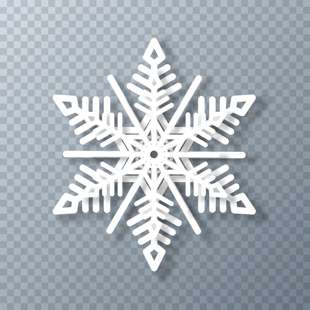 Vector white paper snowflake on a transparent background christmas and new years element