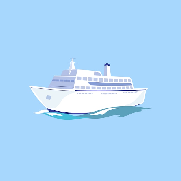 Vector white passenger ship on the water.