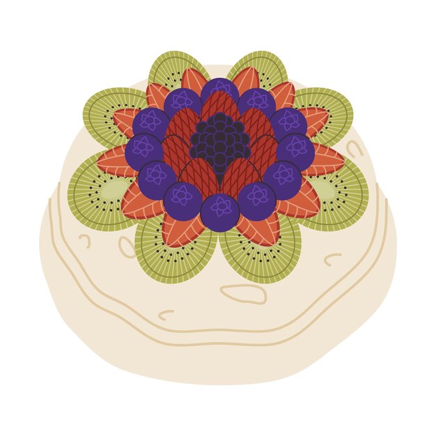 Vector white pavlova creamy cake with fruit topping sweet taste delicious pastry dessert luxury decoration dish