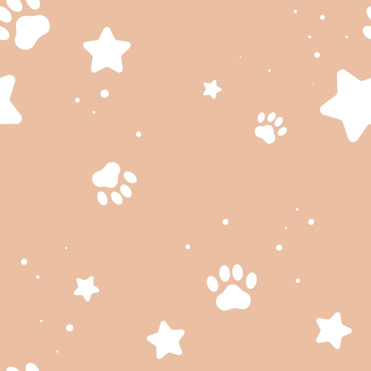 Vector white paw pattern with stars and dots on a brown background