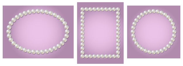 Vector white pearl bead frame of round and square shape