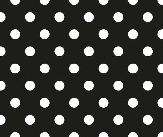 Vector white peas on a black background semaless pattern with white circles polka dots