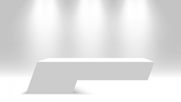 White pedestal. blank podium with spotlights.  illustration.