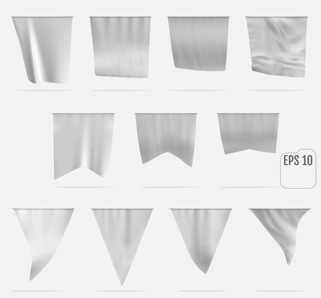 White pennant mockups Vertical flags mockups White blank flags