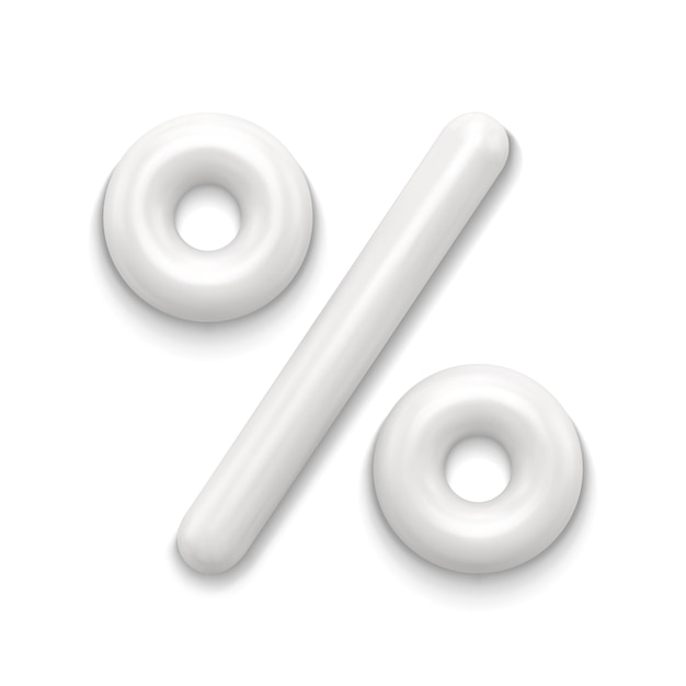 White percentage symbol realistic 3d vector illustration