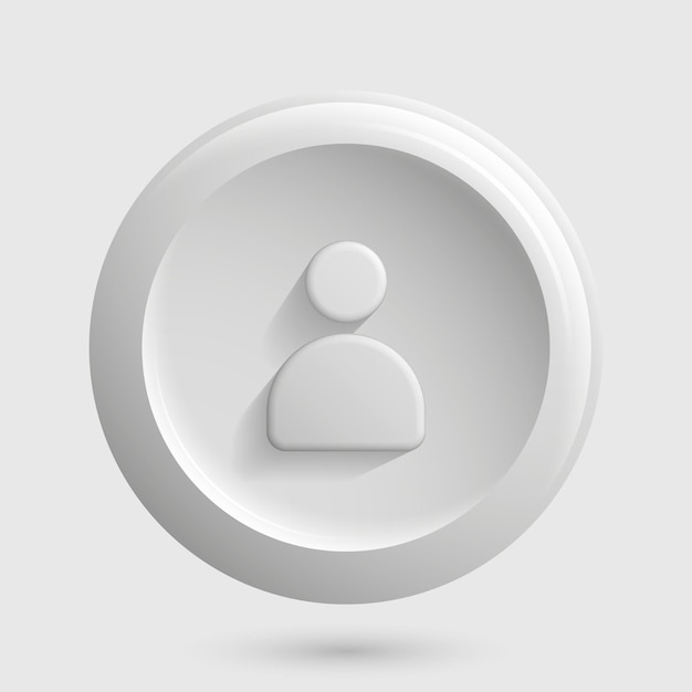 White Person Profile Icon Round 3D UI Button Vector illustration