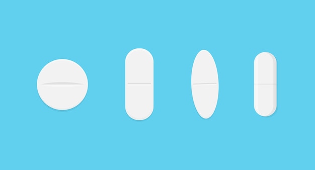 White pills and capsule on blue background vector illustration