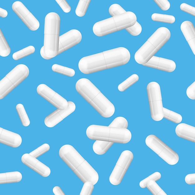 White pills capsules background patter vector