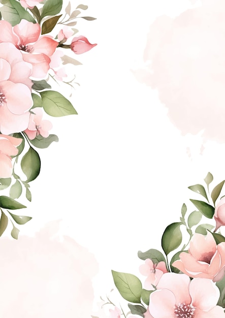 White and pink vector frame with foliage pattern background with flora and flower