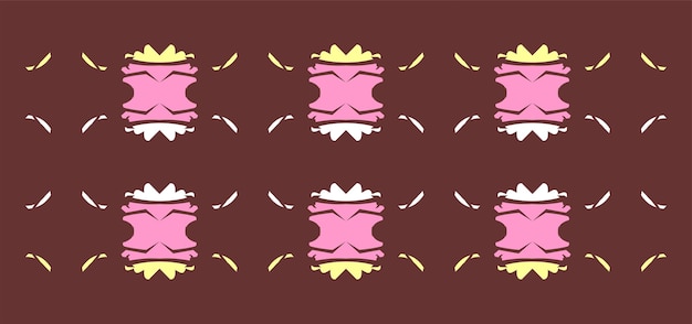 White pink and yellow motif design on brown background for decoration