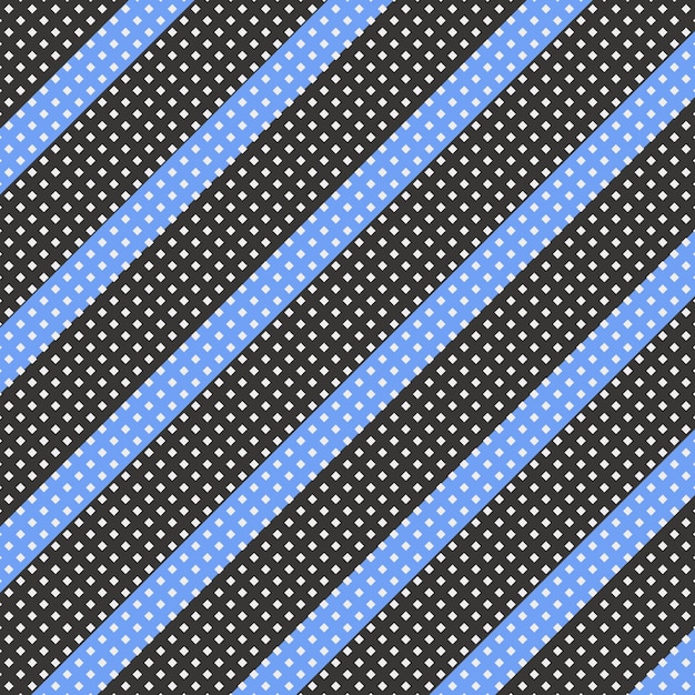青と黒の斜めストライプ背景のシームレスなパターン ベクトル アートの白いピクセル正方形