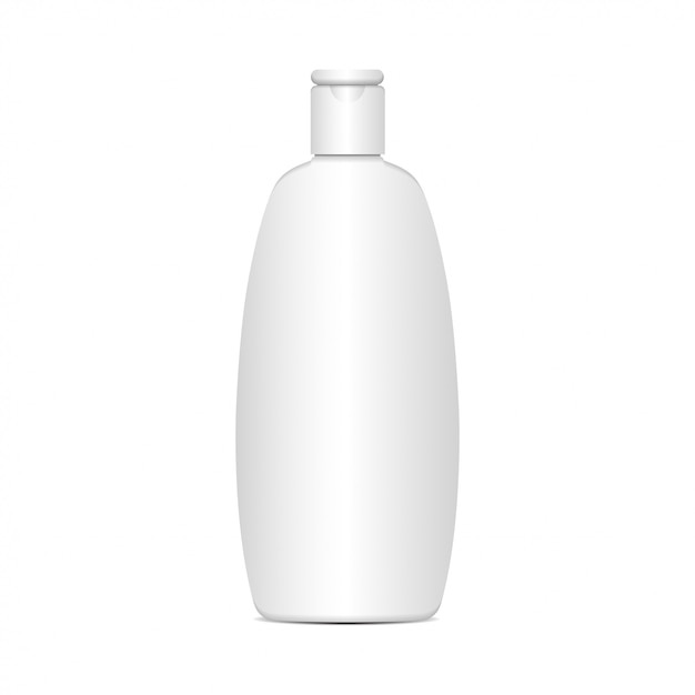  white plastic bottle for shampoo, lotion, shower gel, body milk, bath foam. Realistic  template