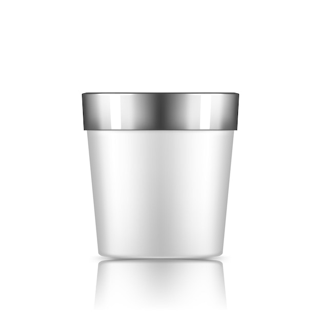 White plastic bucket mockup isolated from background ice cream or yogurt container