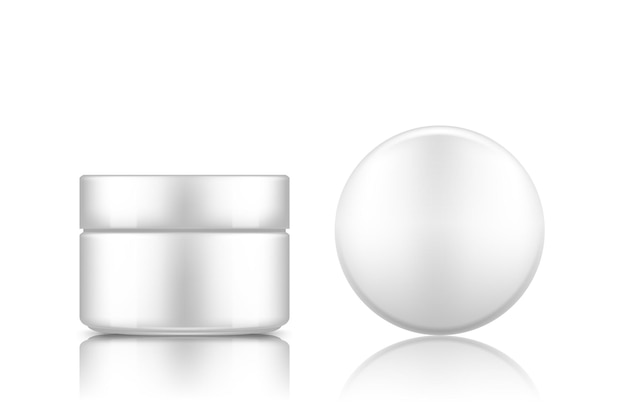 Vector white plastic cosmetic jar with cap top view mockup isolated from background