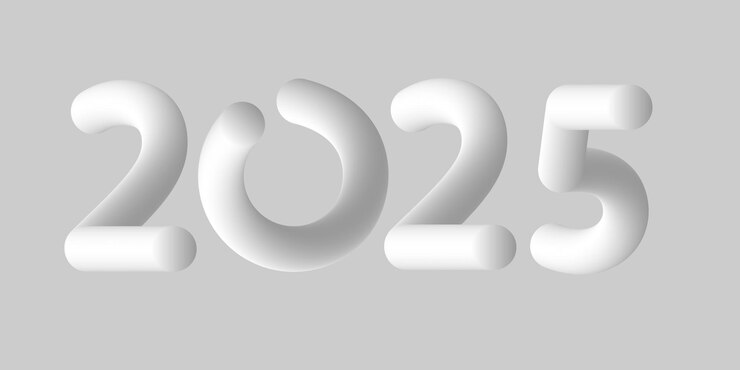 Vector white plastic numbers happy new 2025 year