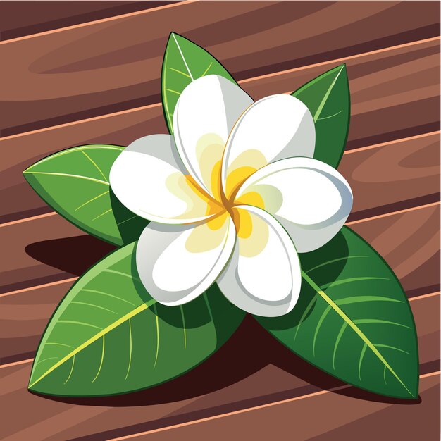 Vector white plumeria flower on wood