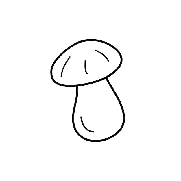 A white plump mushroom in doodle style in black