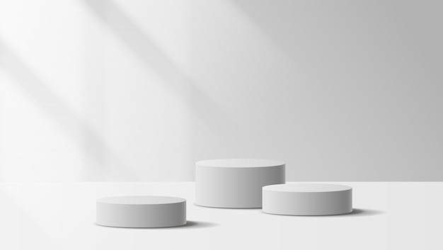 Белый подиум отображает минимальную фоновую сцену отображения продукта с абстрактным светом для косметического брендинга и упаковки, презентационная студийная сцена с тенью листового фонового векторного дизайна