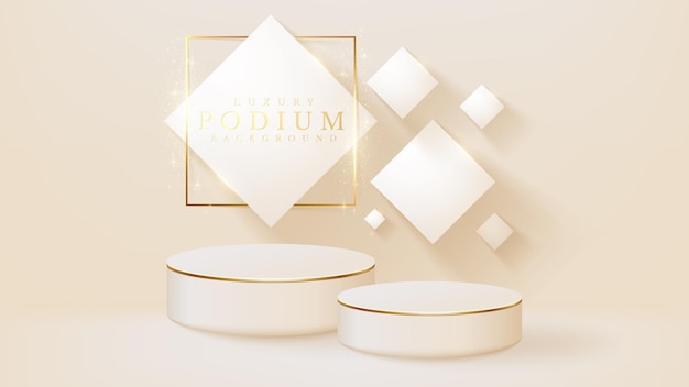 White podium display product and sparkle golden line scene, Realistic 3d luxury style background, vector illustration for promoting sales and marketing.