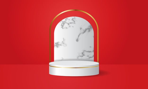 Vector white podium display stage decorated with marble wall