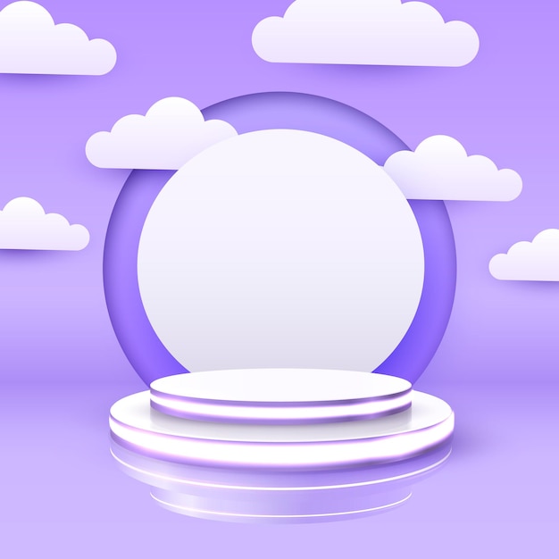 Vector white podium on gradient cloudy sky