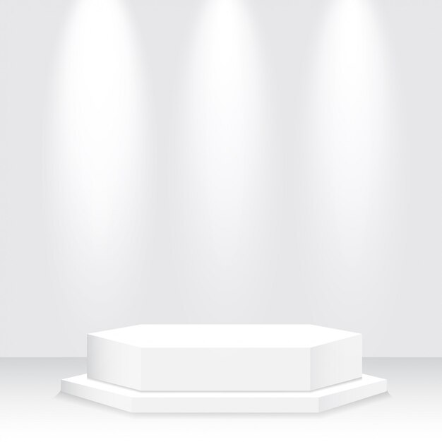 Vector white podium, pedestal, platform, spotlight