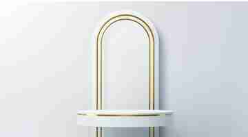 Vector white podium with arch golden frame stage display