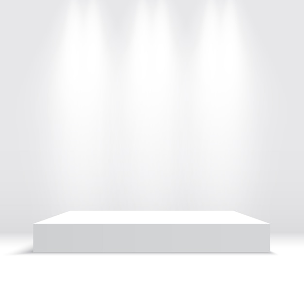 Vector white podium with spotlights. pedestal. platform.  illustration.