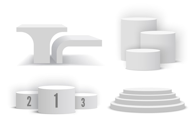 Vector white podiums set of white pedestals