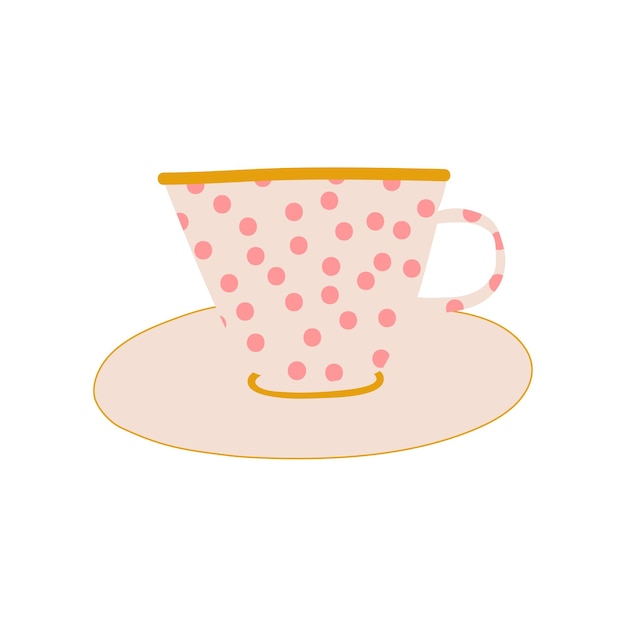 White polka dot ceramic cup and saucer cute ceramic crockery vector illustration