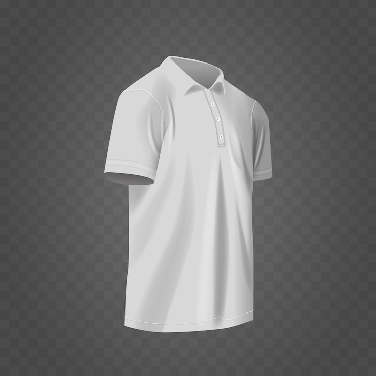 Vector white polo shirt mockup angle view displaying crisp fabric texture ontransparent background