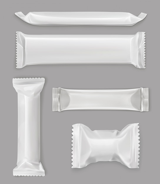 White polyethylene package, chocolate bar, mockup set