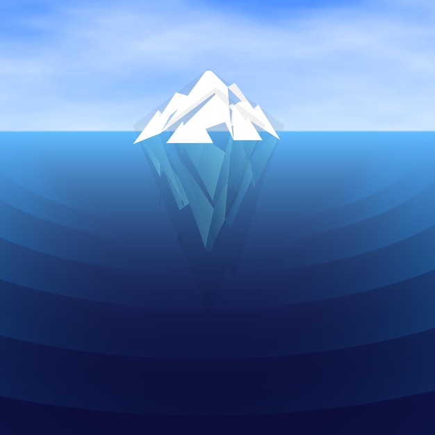 Illustrazione vettoriale di vela iceberg poligonale bianca sott'acqua e sull'acqua